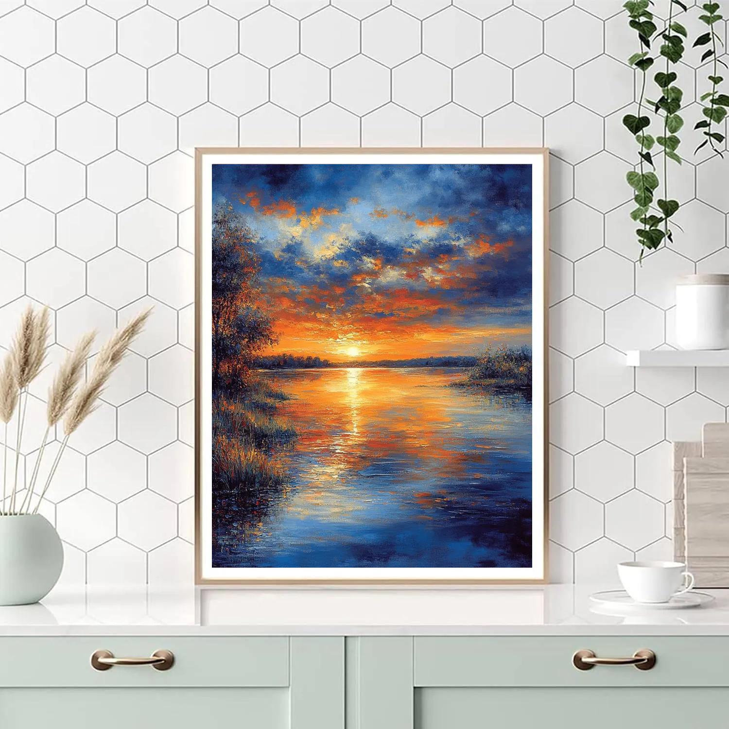 Rembrandt Inspired Luminous Twilight Over Calm Waters paint by numbers
