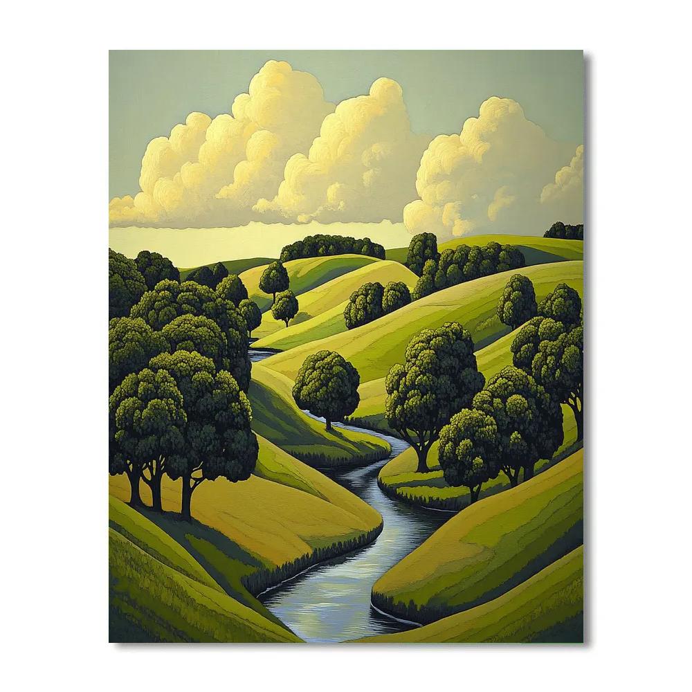 Raphael Inspired Serene Rolling Hills And Flowing River Paint by numbers kits