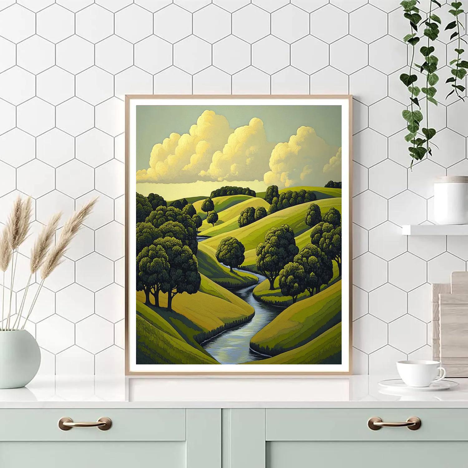 Raphael Inspired Serene Rolling Hills And Flowing River Paint by numbers kits