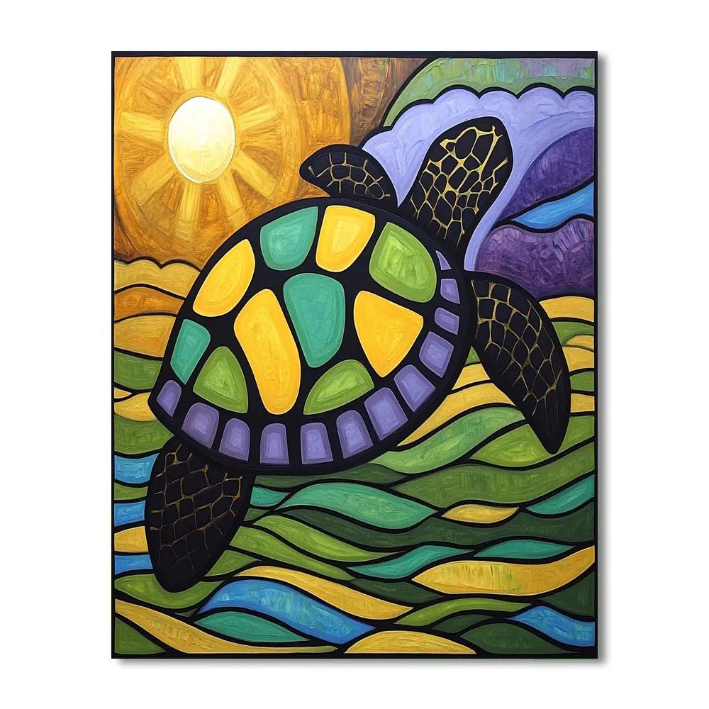 Norval Morrisseau Inspired Turtle Carrying Earth Energies paint by color