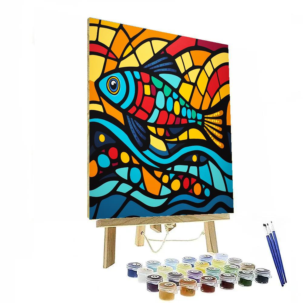 Norval Morrisseau Inspired Fish Of The Flowing River Spirits paint by color