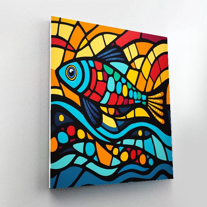 Norval Morrisseau Inspired Fish Of The Flowing River Spirits paint by color
