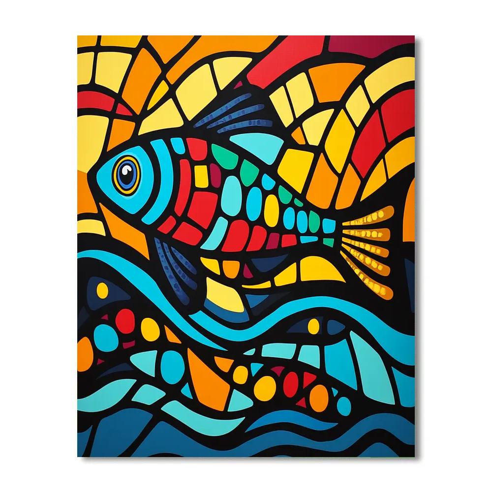 Norval Morrisseau Inspired Fish Of The Flowing River Spirits paint by color