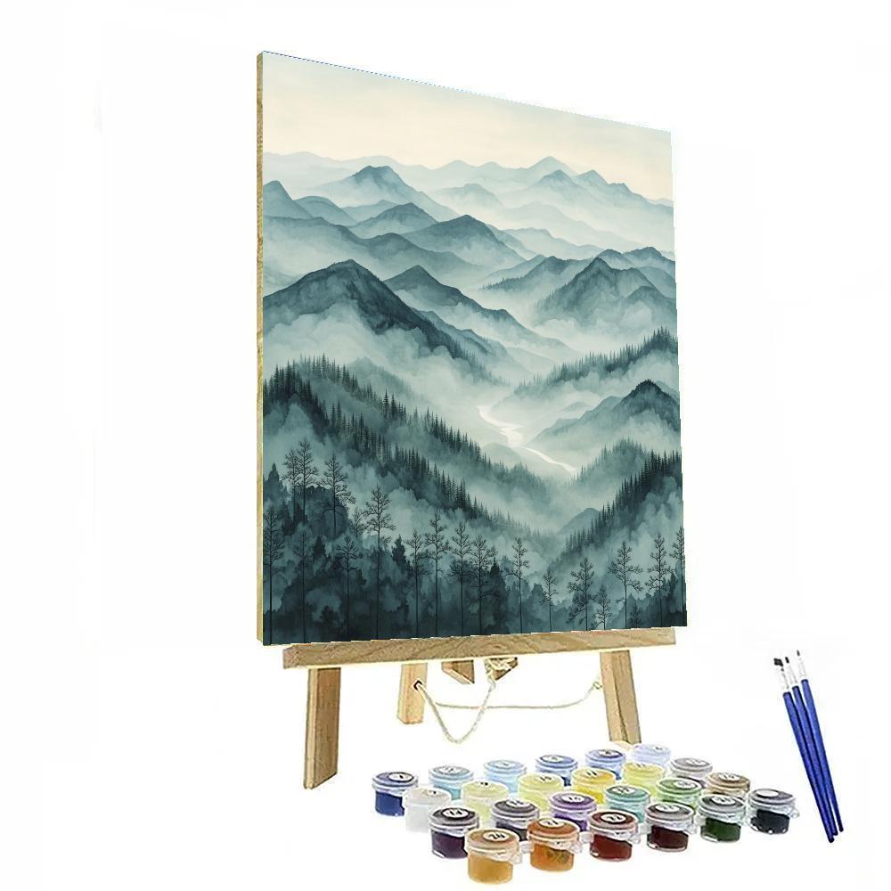 Zhao Mengfu Inspired Mist Over Ancient Ridges paint by color
