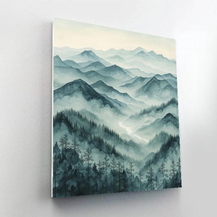 Zhao Mengfu Inspired Mist Over Ancient Ridges paint by color