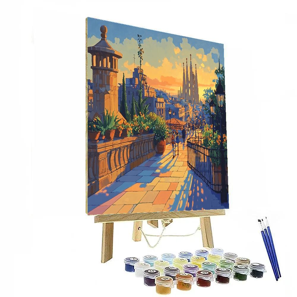 Rooftop Gardens Of Barcelona At Dusk Spain Numbered painting kits