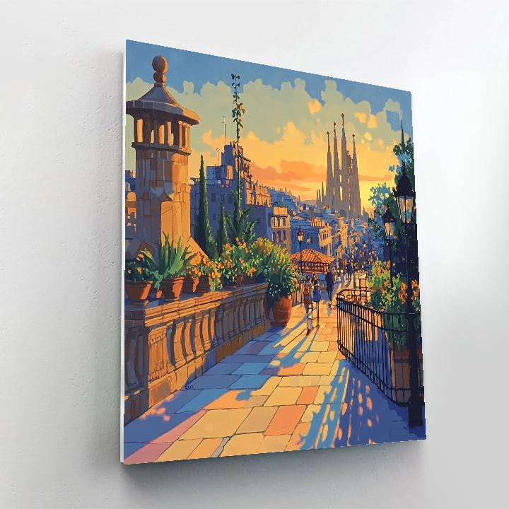 Rooftop Gardens Of Barcelona At Dusk Spain Numbered painting kits