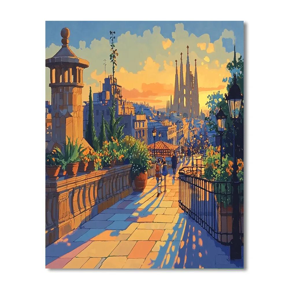 Rooftop Gardens Of Barcelona At Dusk Spain Numbered painting kits