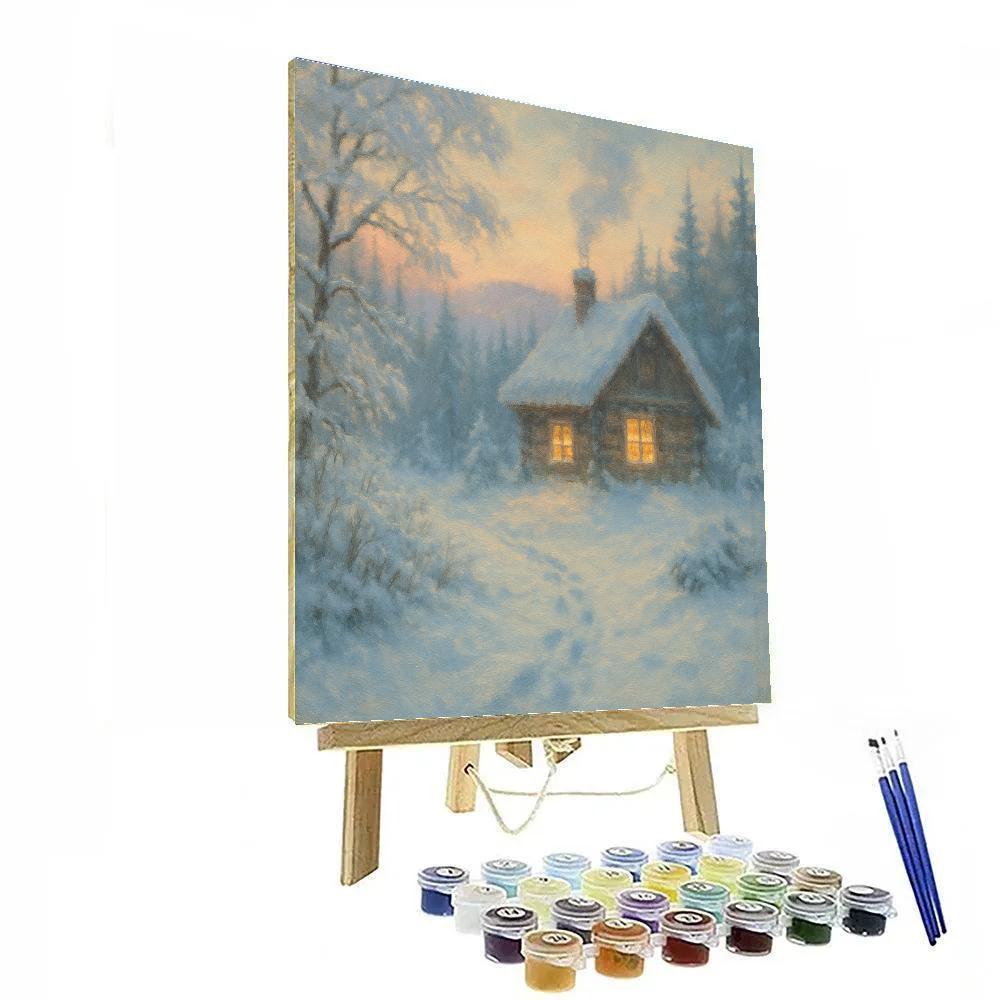 Twilight Cabin In Snow DIY paint by numbers