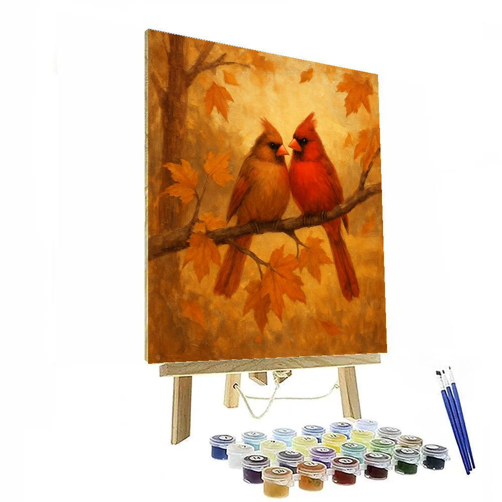 Autumn Pair Of Cardinals On A Golden Branch Paint by numbers art