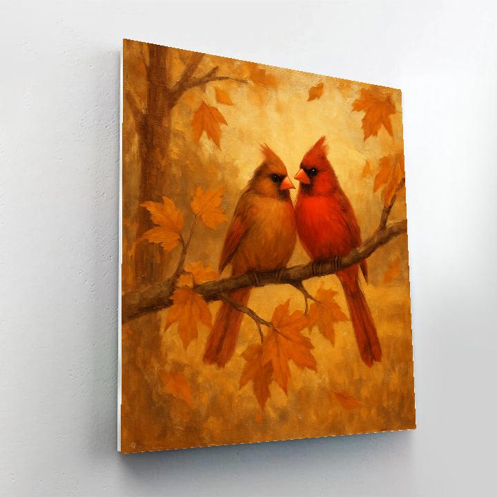 Autumn Pair Of Cardinals On A Golden Branch Paint by numbers art