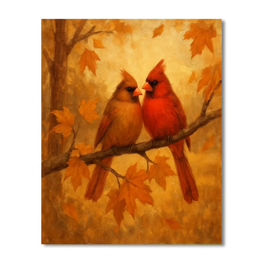 Autumn Pair Of Cardinals On A Golden Branch Paint by numbers art