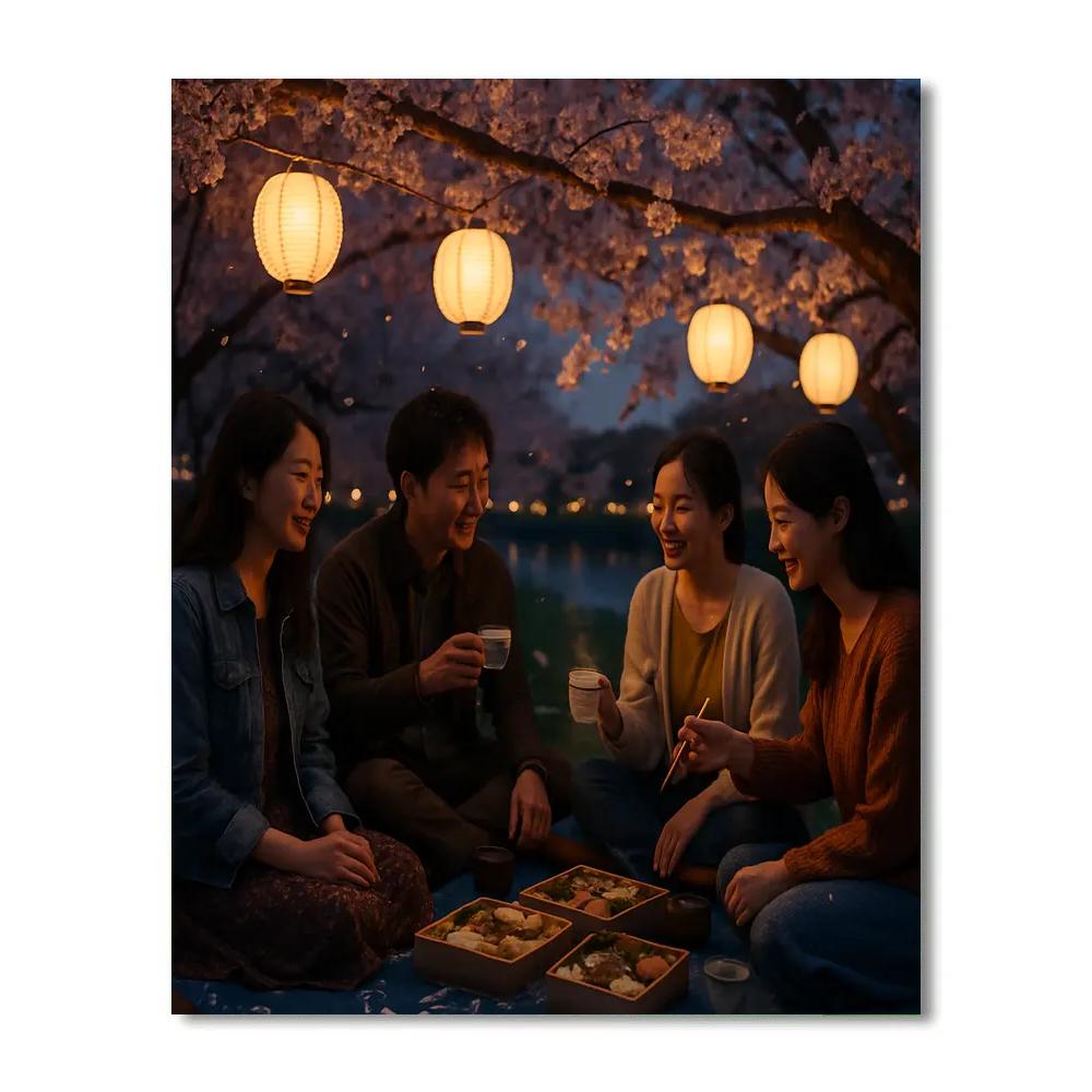 Hanami Cherry Blossom Picnic Evening DIY paint by numbers