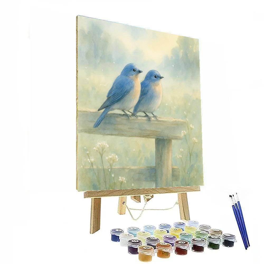 Bluebirds Beside The Weathered Fence paint by numbers