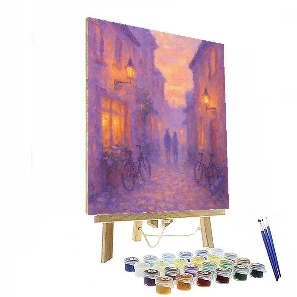 Sunset Alley With Painted Lamps Number painting