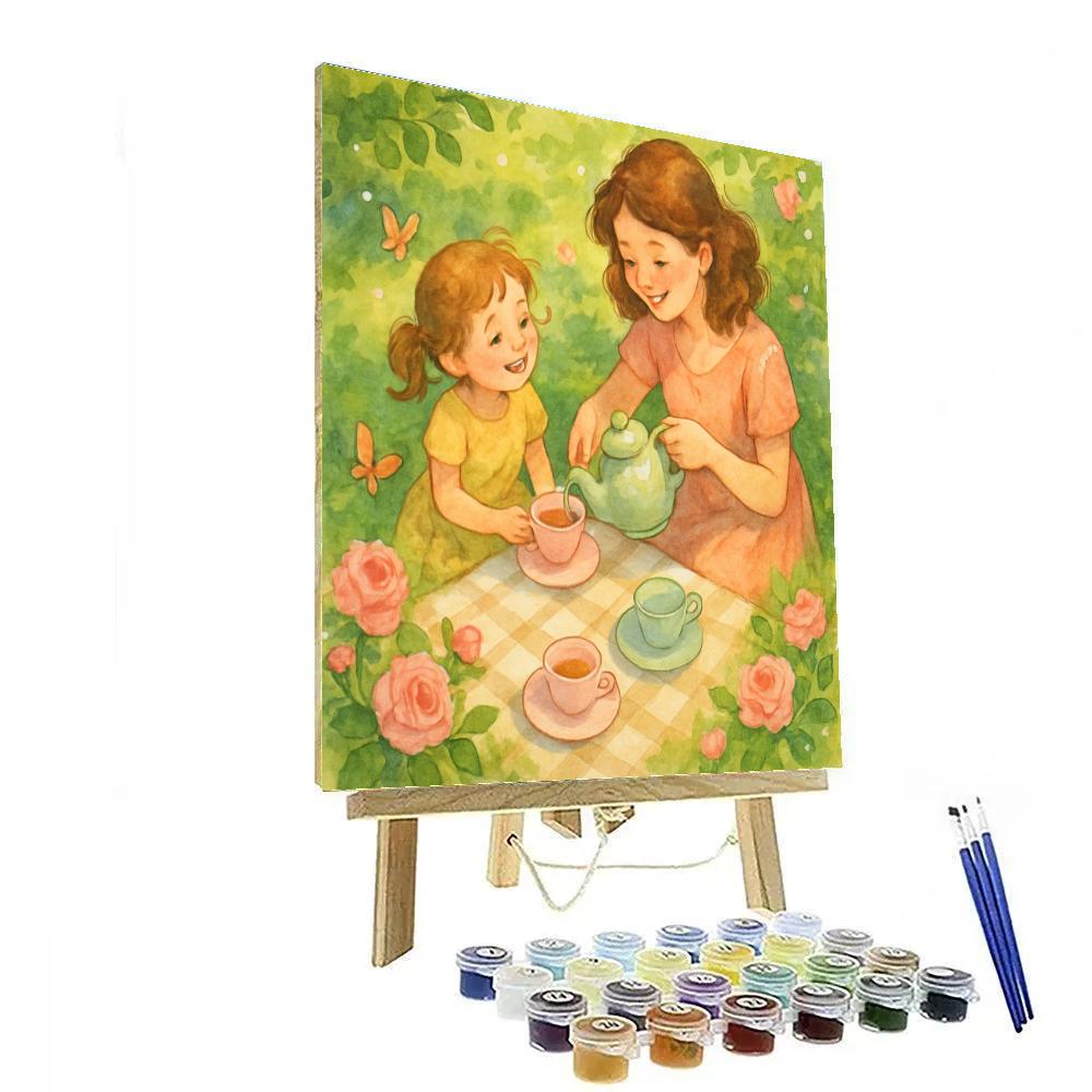 Mom And Child Tea Party In The Garden painting number kit