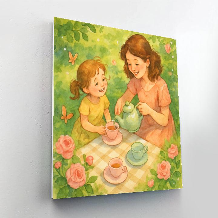 Mom And Child Tea Party In The Garden painting number kit