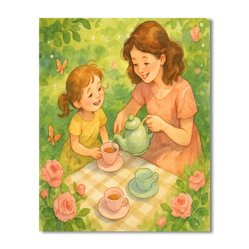Mom And Child Tea Party In The Garden painting number kit