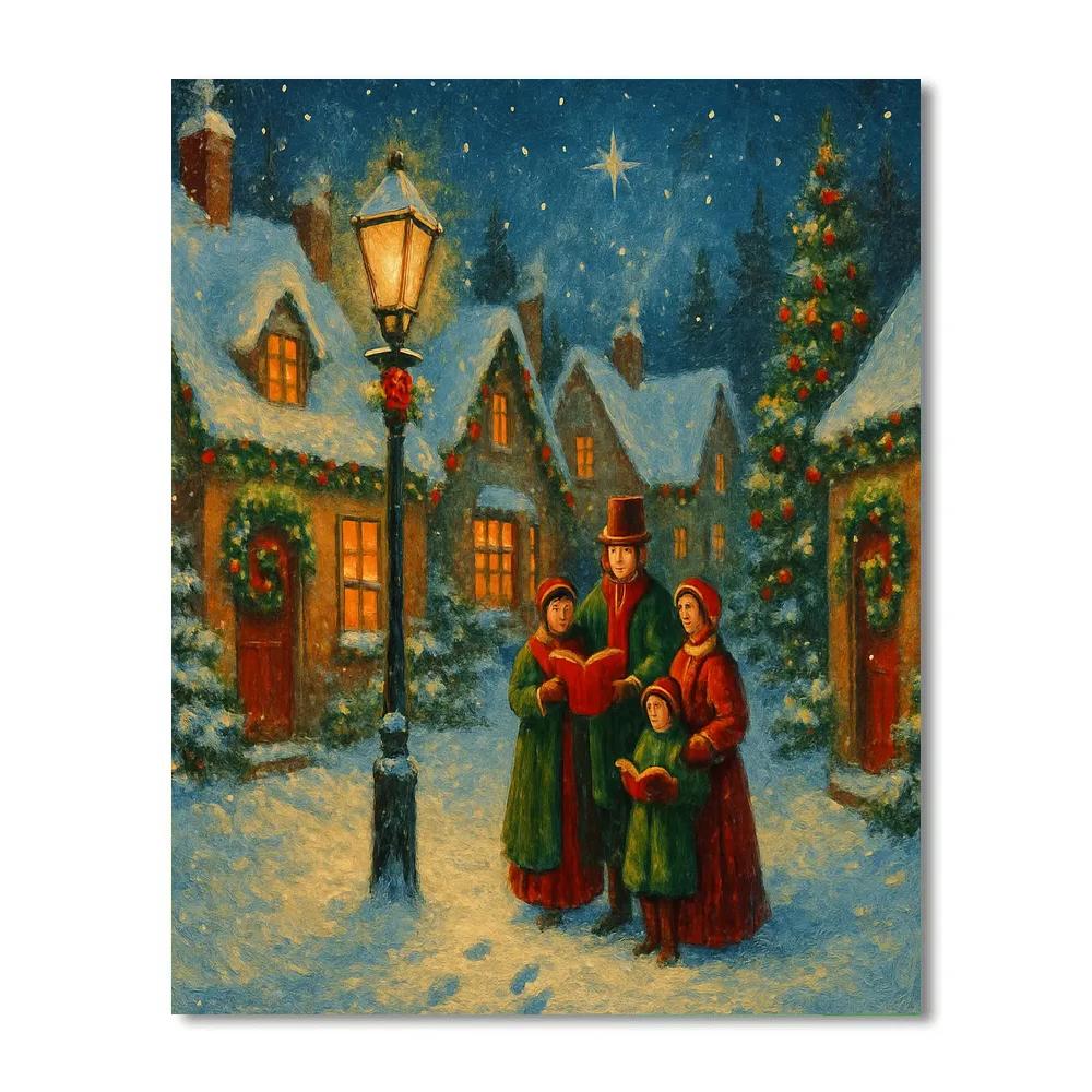 Snowlit Village Hearth Painting by numbers kit