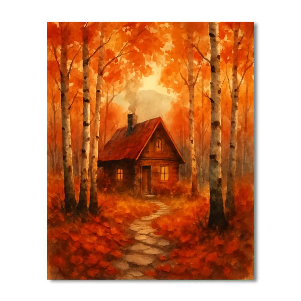 Cozy Cabin In Amber Birch Paint by numbers art