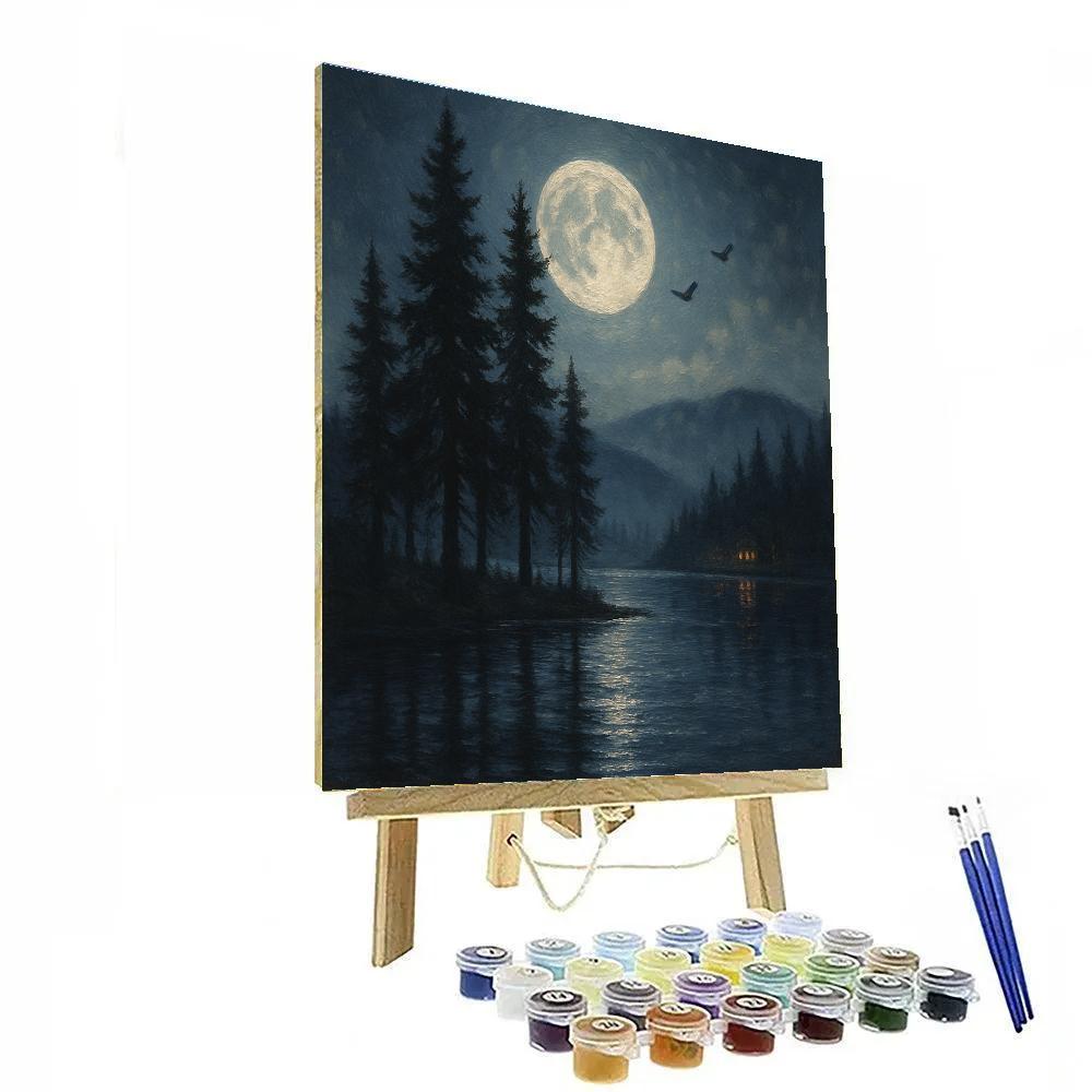 Moonlit Pines By Lake Numbered painting kits