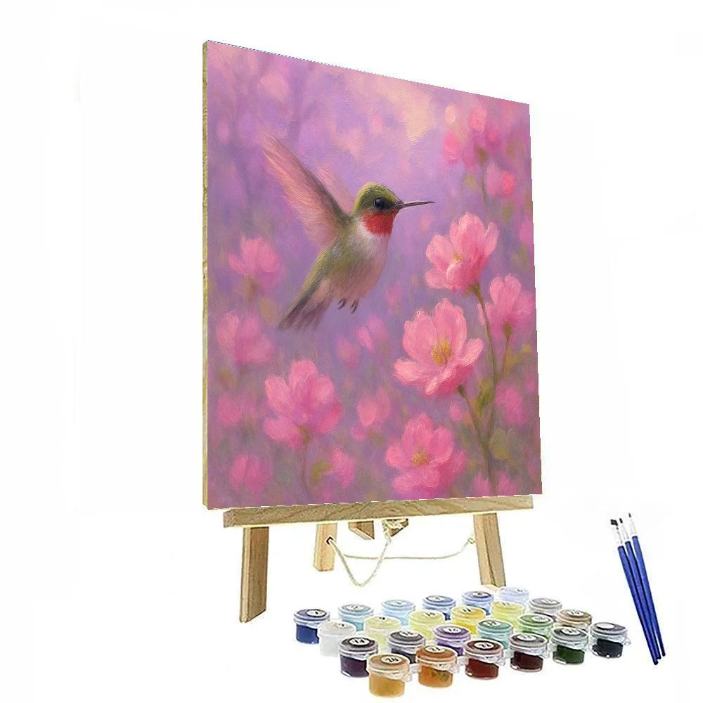 Hummingbird Among Rosy Pink Blossoms Numbered painting kits