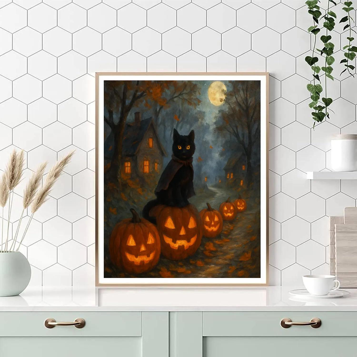 Cloaked Cat Of The Lantern Lane Number painting