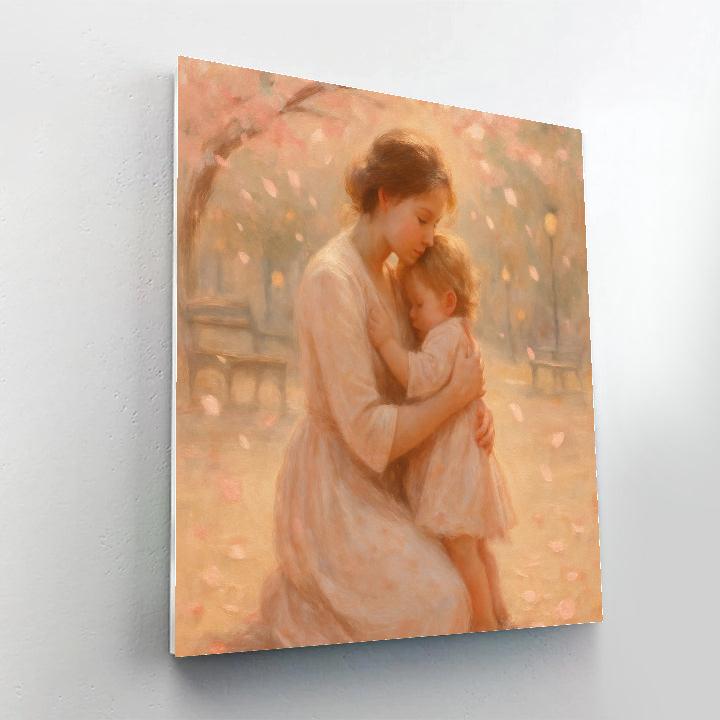 Motherhood Embrace Under Cherry Blossoms Painting by numbers kit