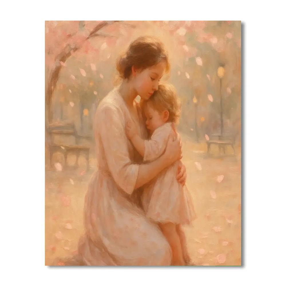 Motherhood Embrace Under Cherry Blossoms Painting by numbers kit
