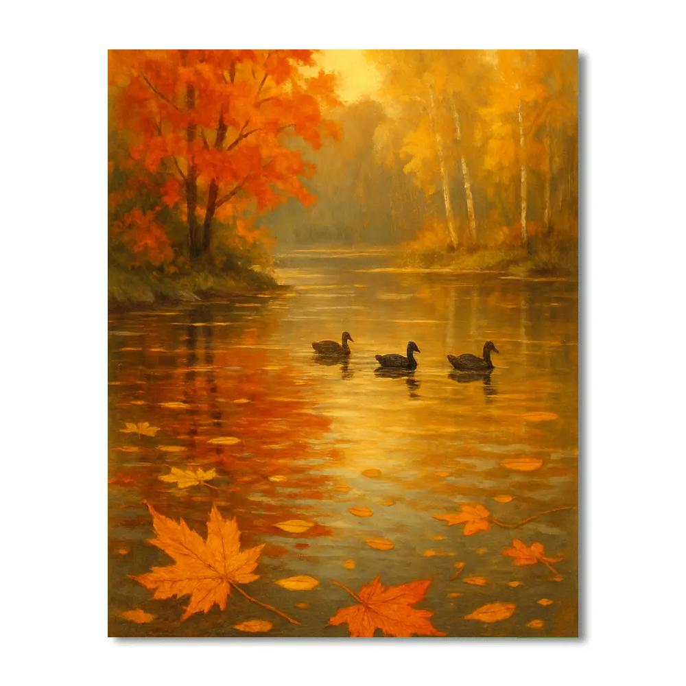Autumn Reflections Lake Scene paint by numbers