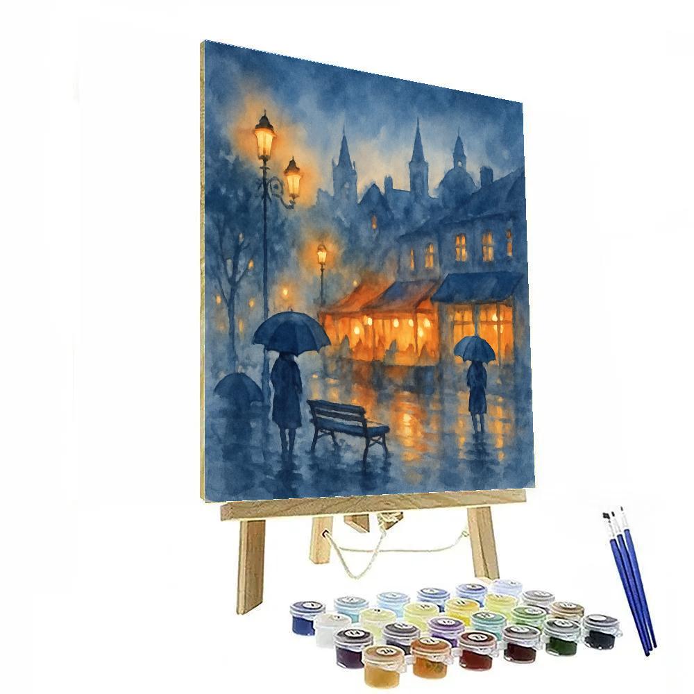 Rainy Market Square With Warm Windows DIY paint by numbers