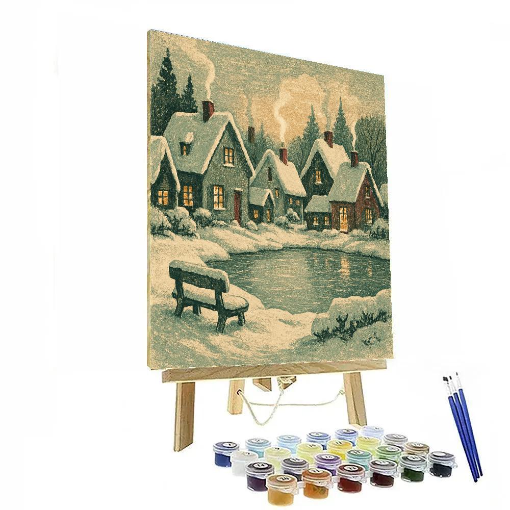 Cozy Village Under Snow Painting by numbers kit