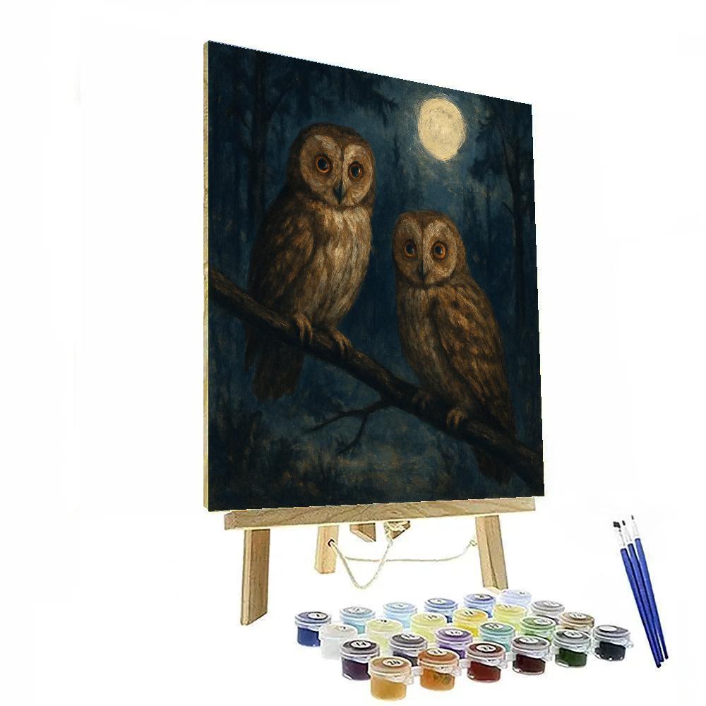Forest Owls In A Moonlit Clearing DIY paint by numbers
