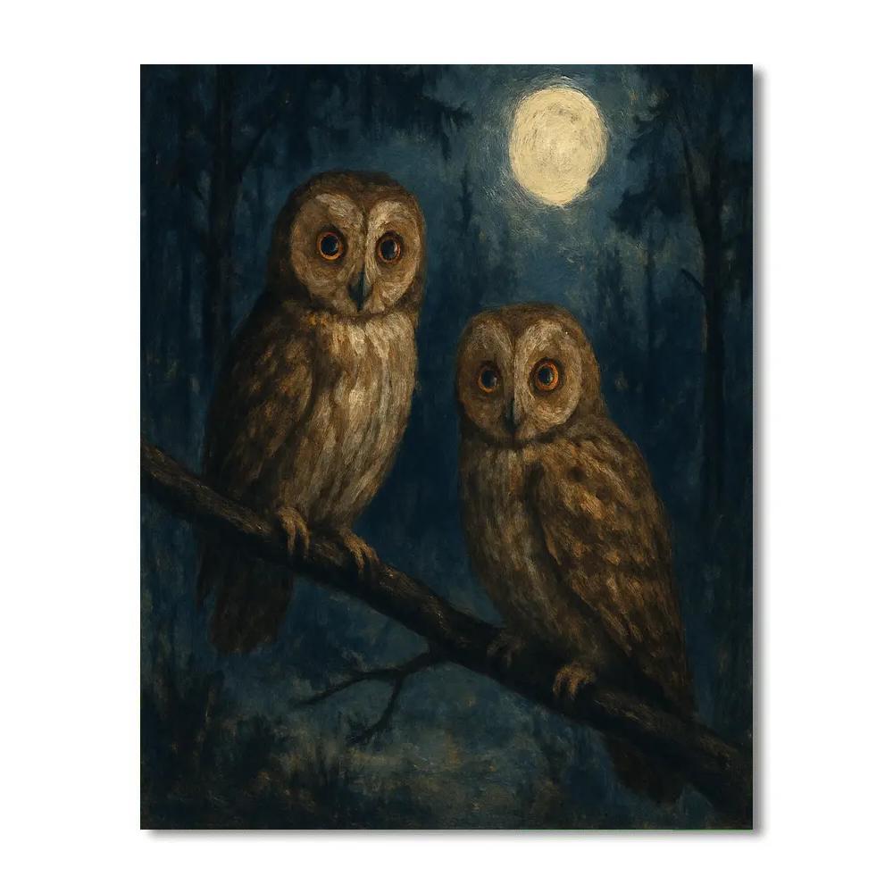 Forest Owls In A Moonlit Clearing DIY paint by numbers