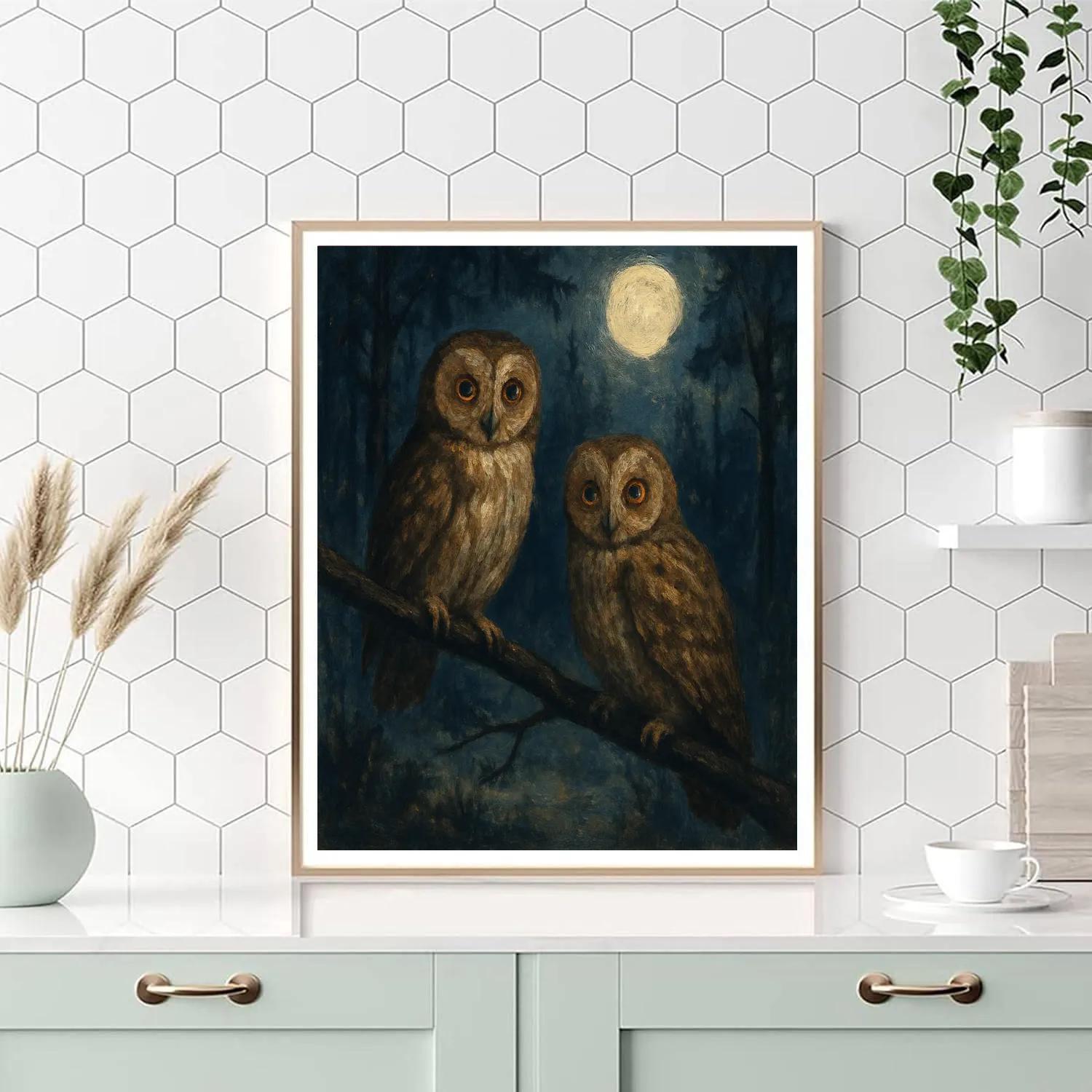 Forest Owls In A Moonlit Clearing DIY paint by numbers