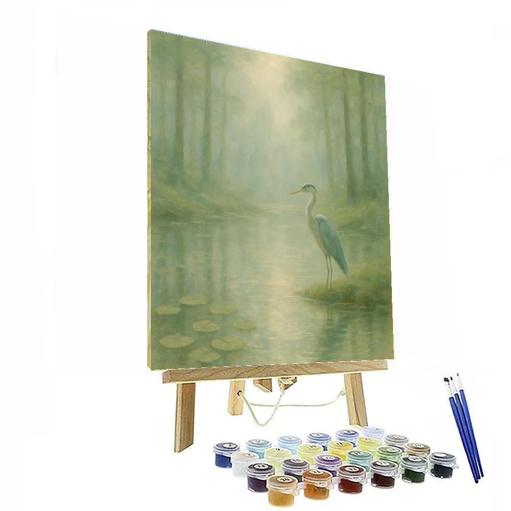 Foggy Morning Forest Pond Painting by numbers kit