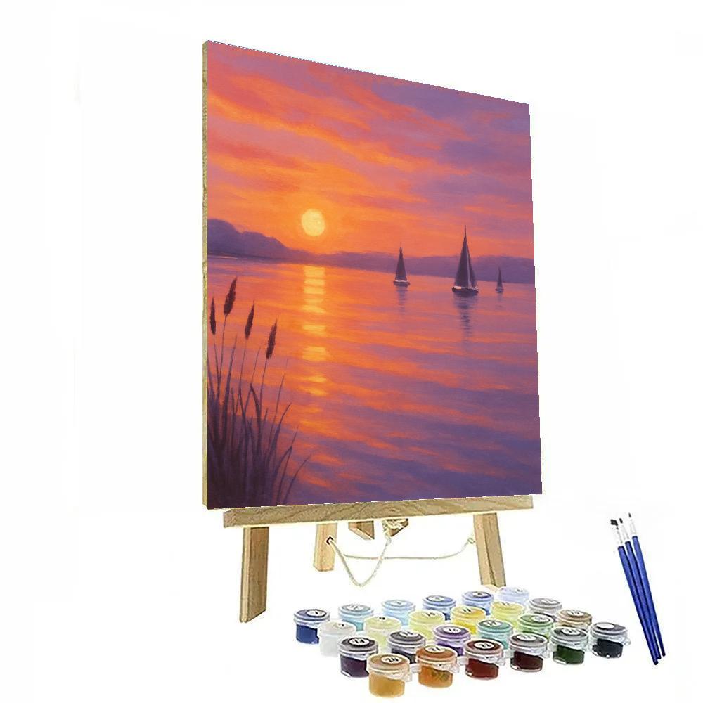 Golden Sunset On Serene Lake paint by numbers