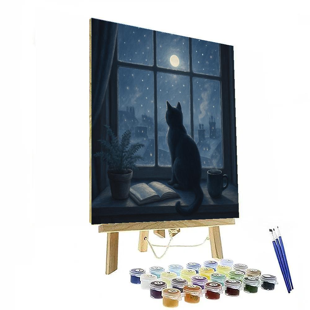 Cat Moon Window DIY paint by numbers