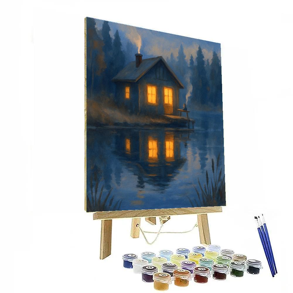 Cabin Window Lake Glow paint by number