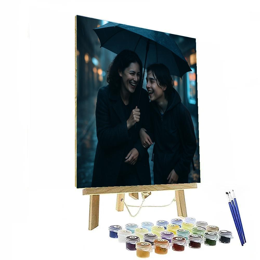 Mother And Teen Laughing In City Rain DIY paint by numbers