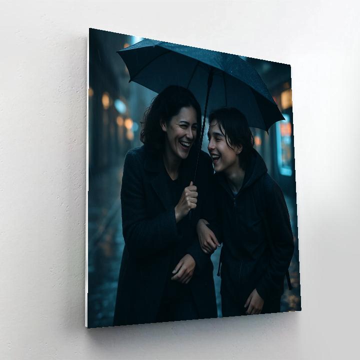 Mother And Teen Laughing In City Rain DIY paint by numbers