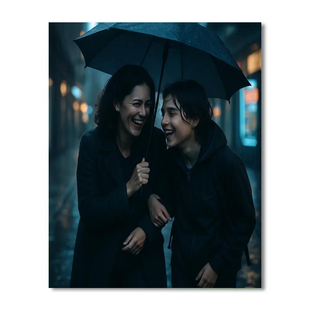 Mother And Teen Laughing In City Rain DIY paint by numbers