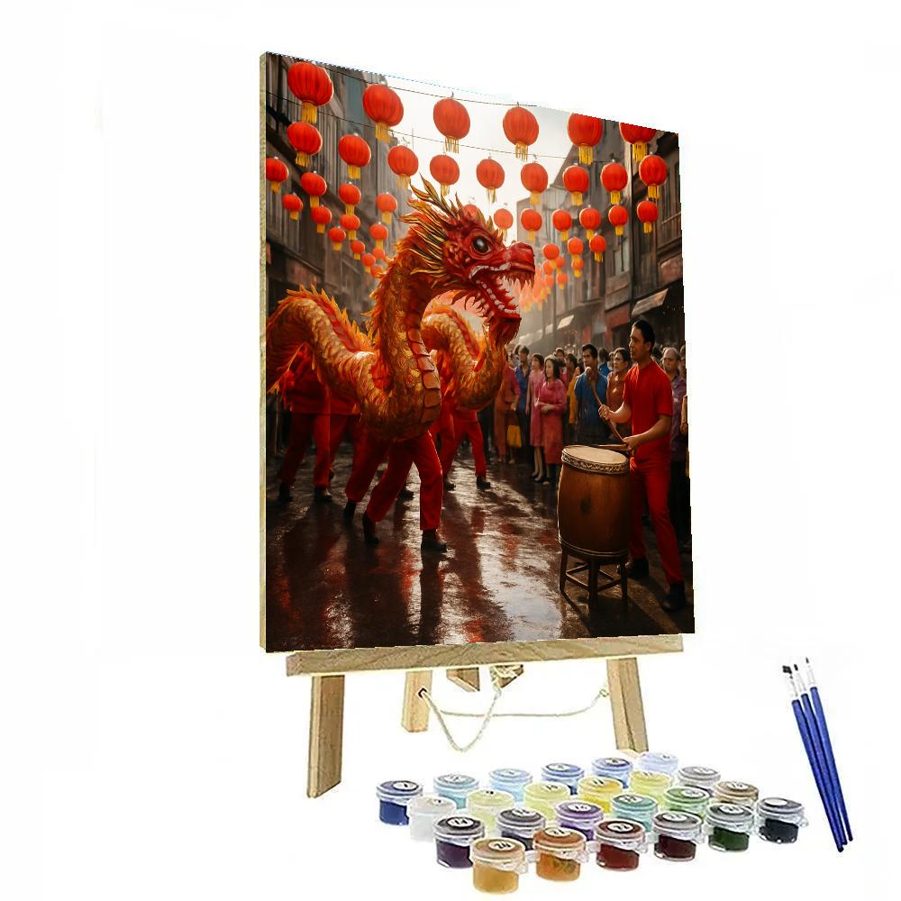 Lunar New Year Dragon Dance In Urban Street Numbered painting kits