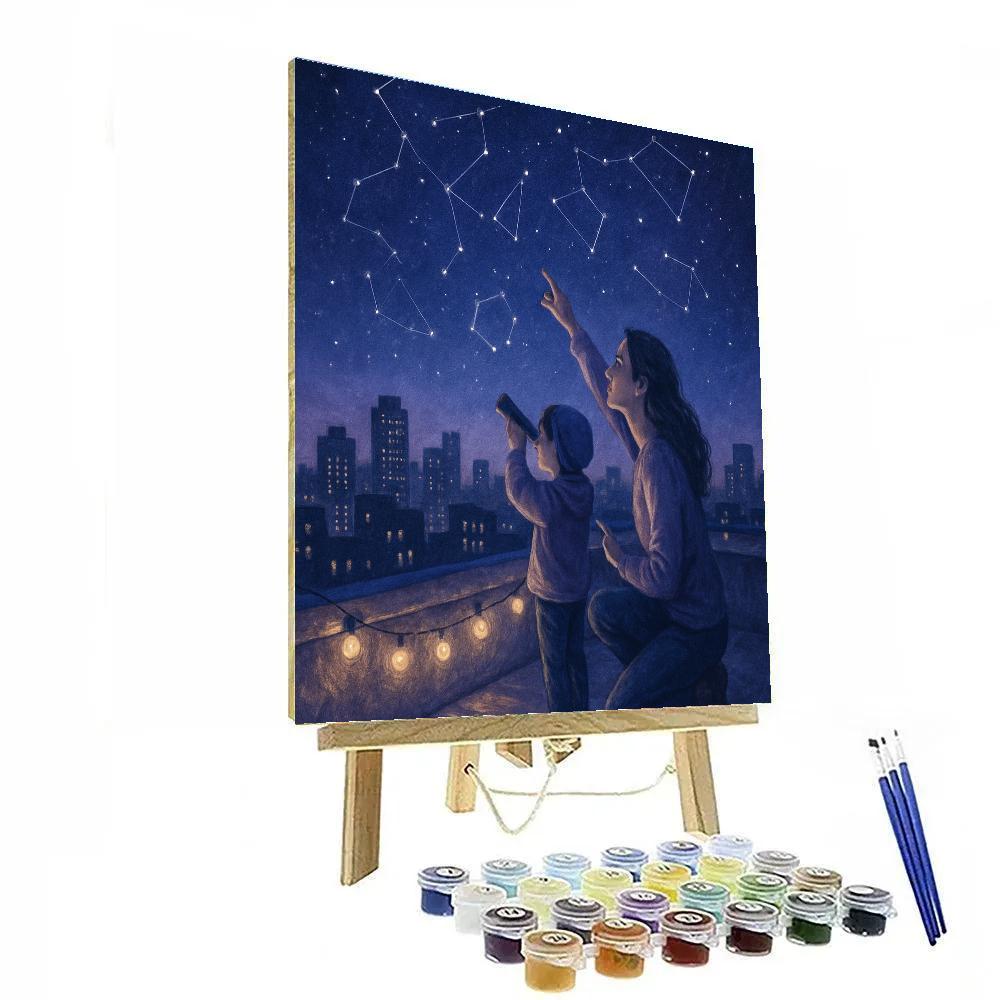 Mom And Child Stargazing On The Rooftop paint by number