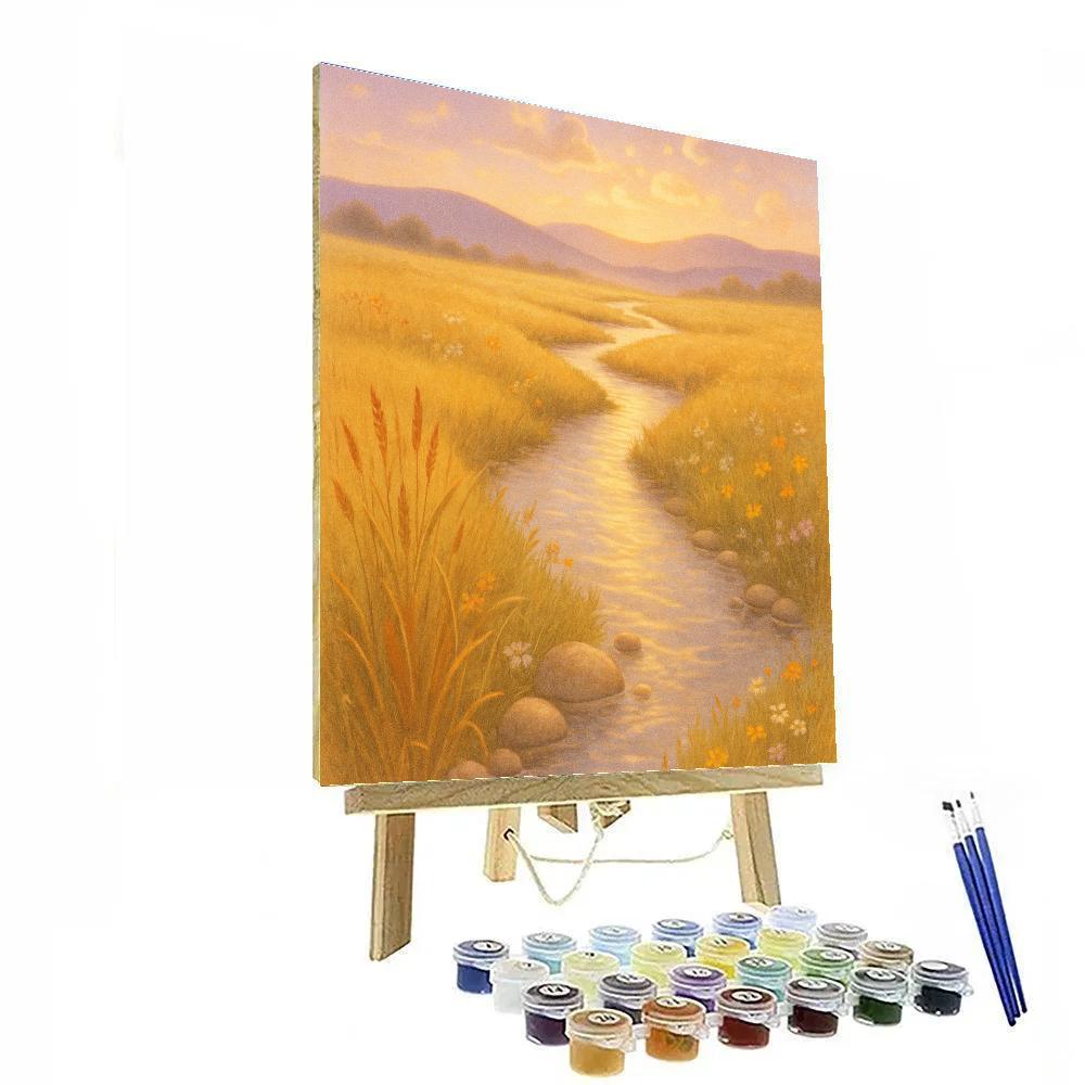 Sunlit Prairie Stream Landscape painting number kit