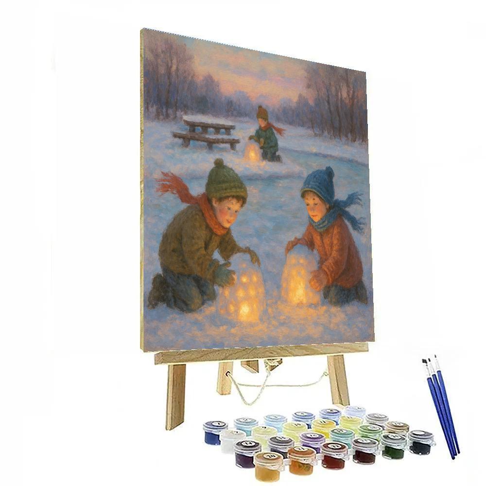 Children Making Snow Lanterns paint by color