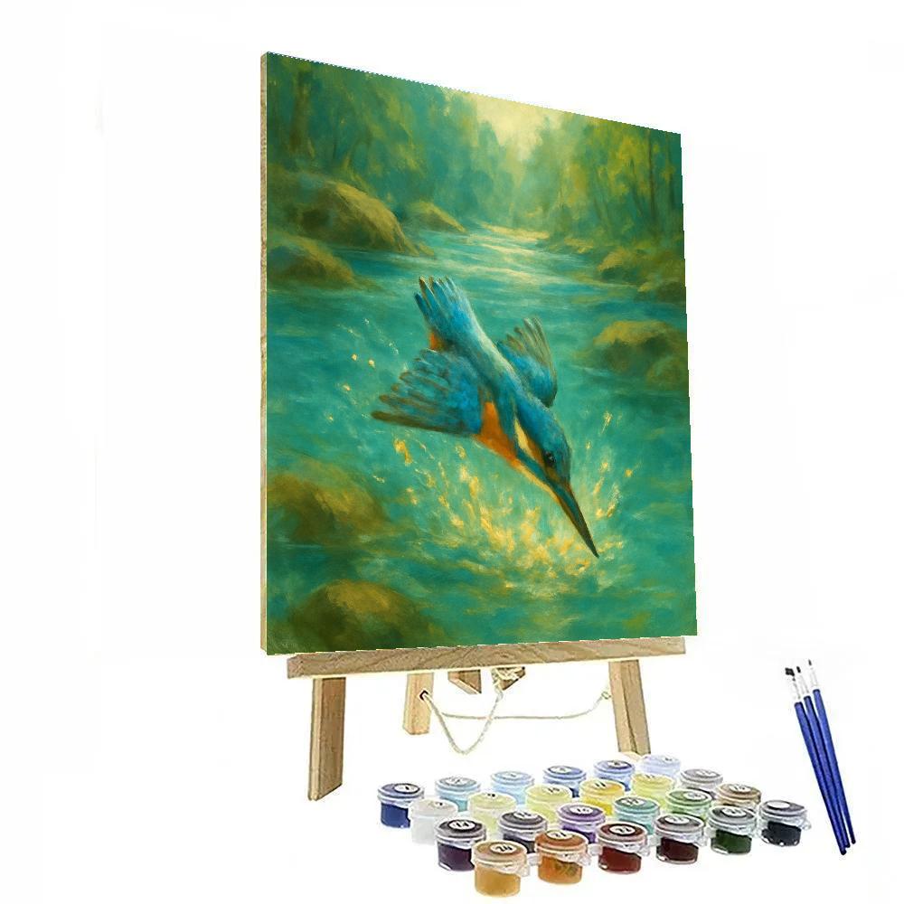 Kingfisher Diving Into Turquoise Stream painting number kit