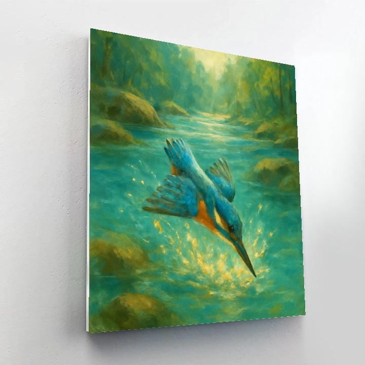 Kingfisher Diving Into Turquoise Stream painting number kit