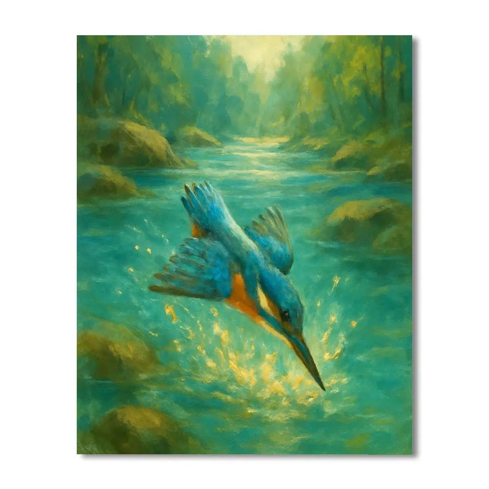 Kingfisher Diving Into Turquoise Stream painting number kit