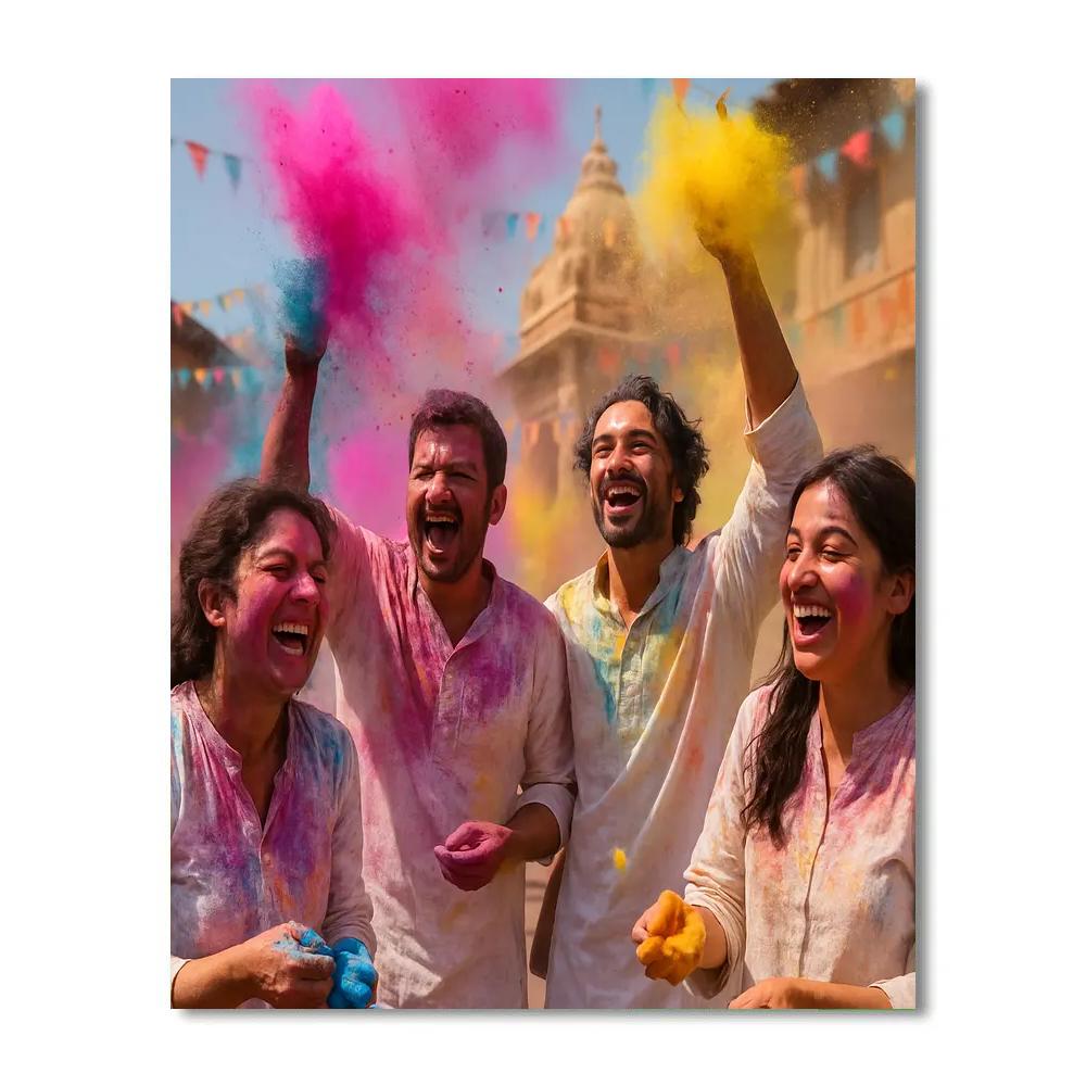 Vibrant Holi Festival Color Throw In India Numbered painting kits